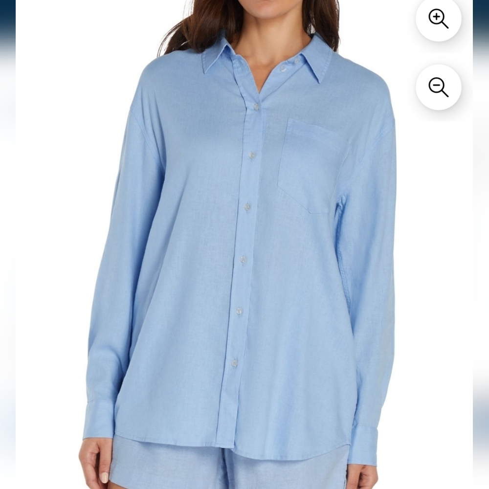 GAP Linen Blend Blue Button Up Top NWT